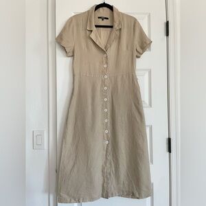 Quince 100% Linen Midi Button Down Tan Dress Small